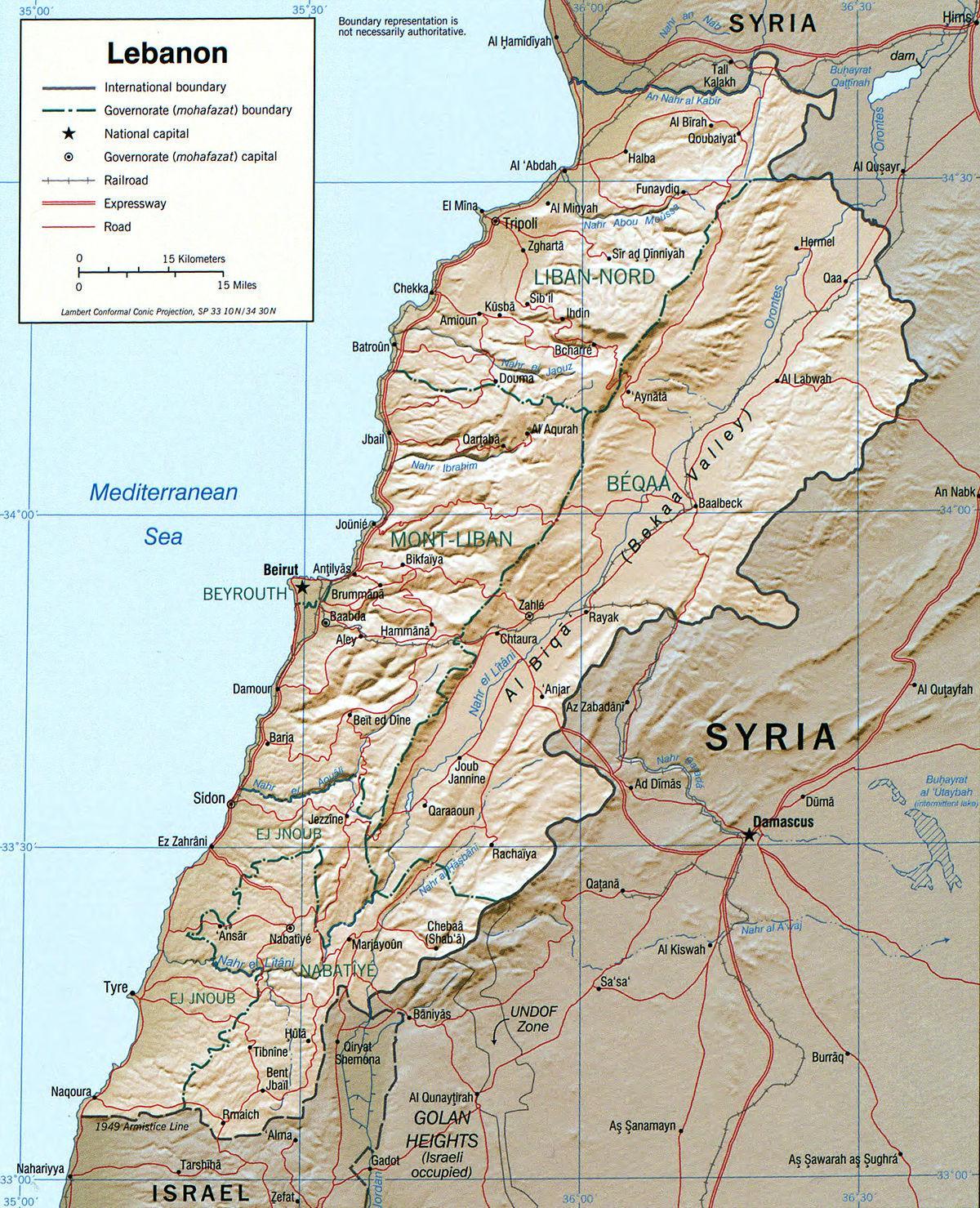 Lübnan coğrafya haritası 